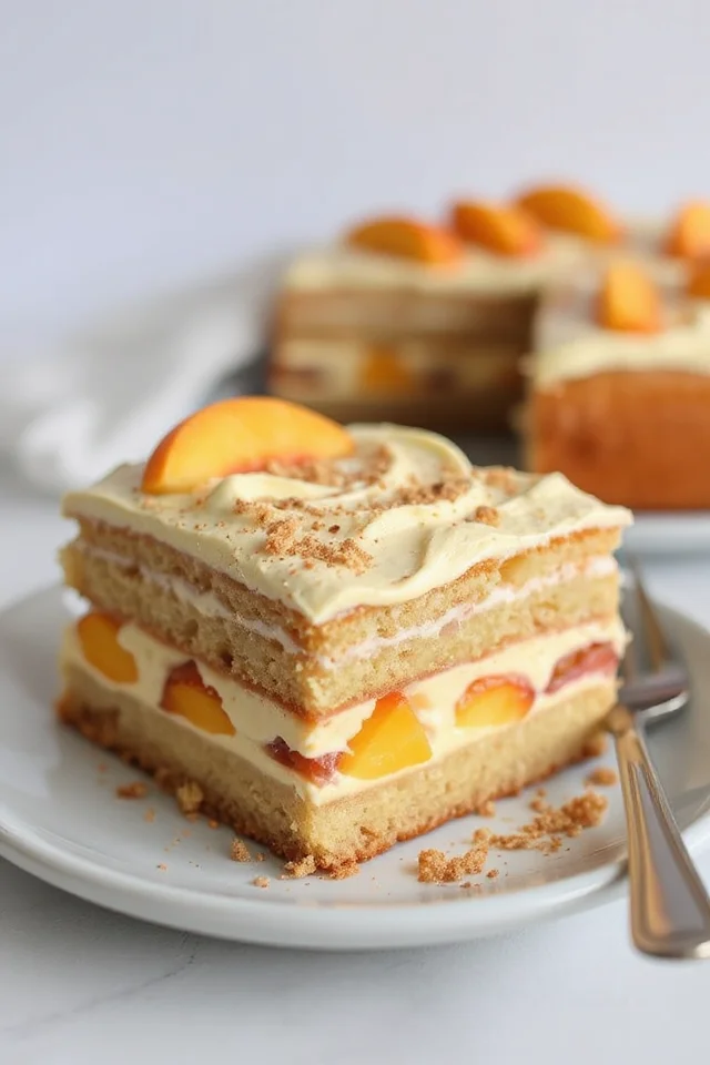 No Bake Peach Cream Refrigerator Cake Recipe