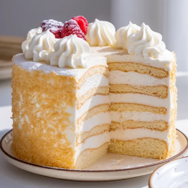 Vanilla Sponge Cake with Fresh Whipped Cream Recipe